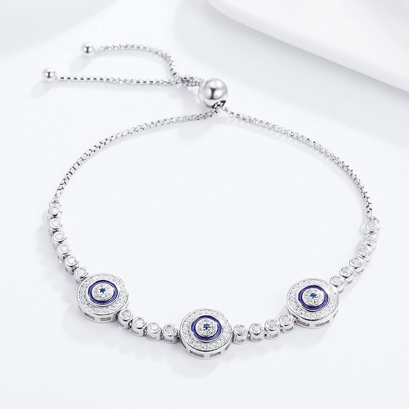 WOSTU Women Evil Eye Protection Bracelets 925 Sterling Silver White Gold Plated Adjustable Cubic Zirconia Bracelets - Image 5